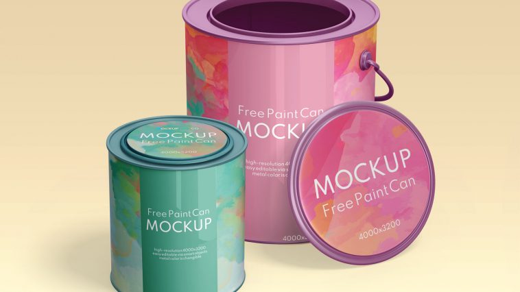 Free Sizes Metal Paint Buckets Mockup Free Package Mockups