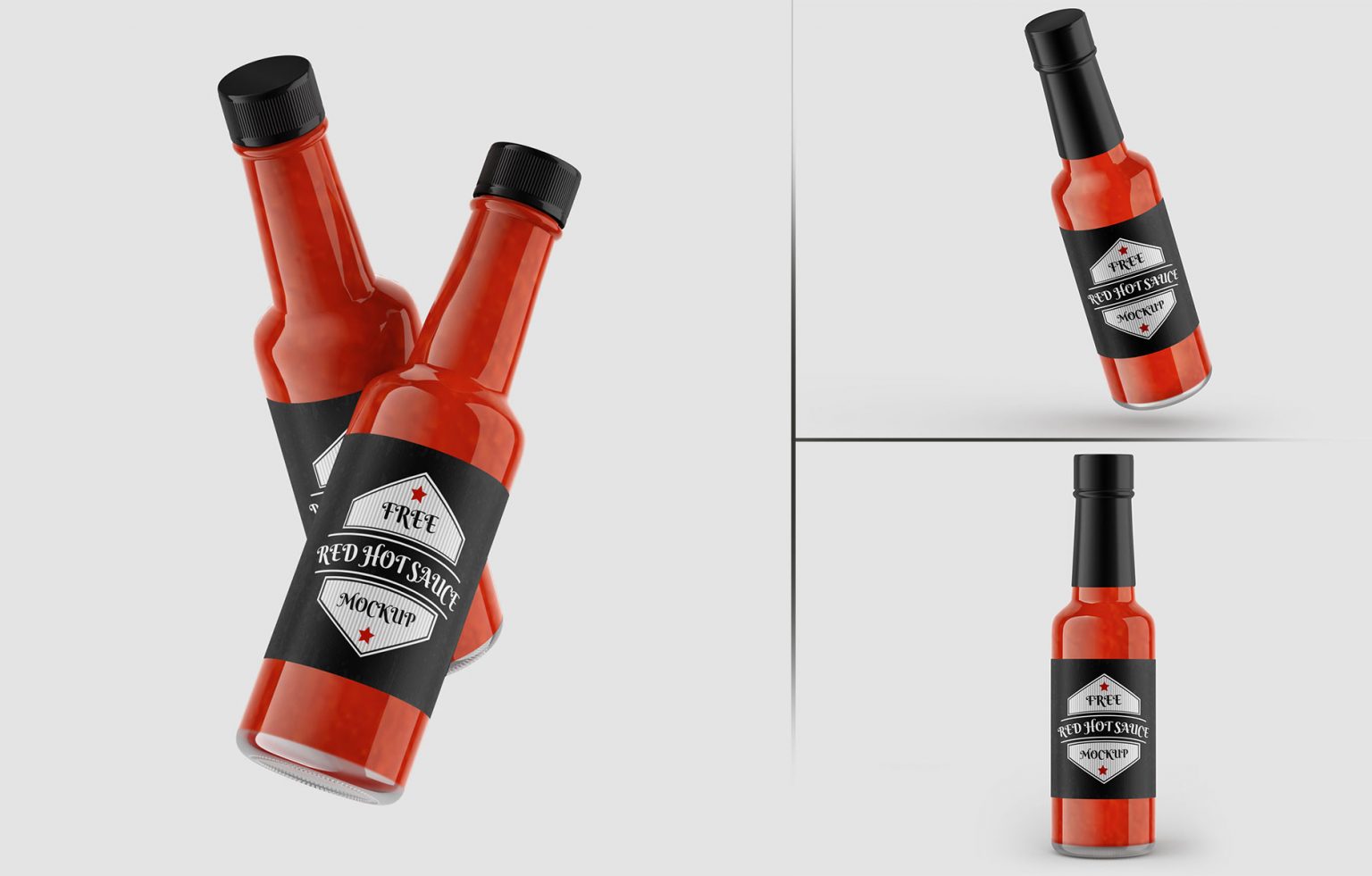 Free Red Hot Sauce Bottle Mockups Set Package Mockups