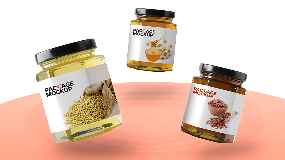 Download Free Floating Glass Jars With Edges Mockup Free Package Mockups