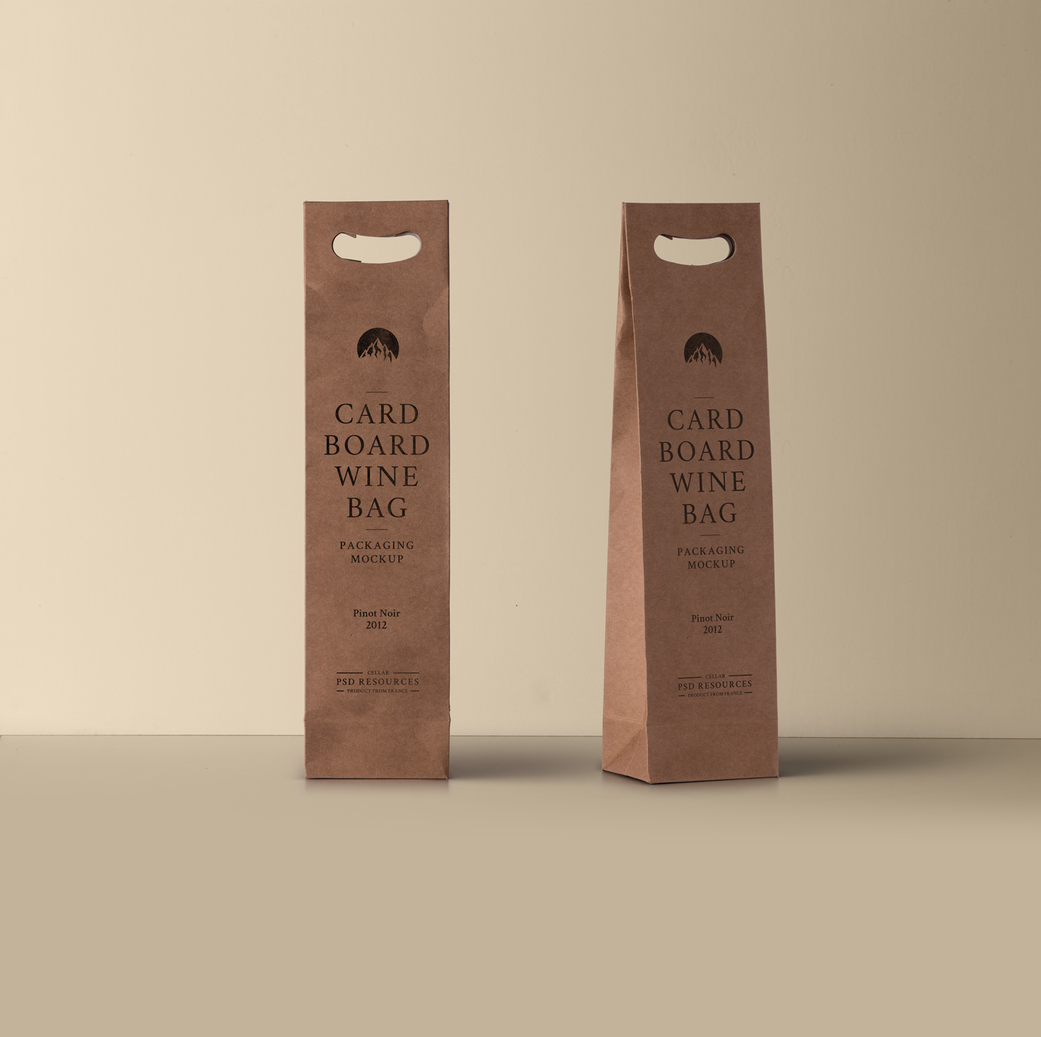 Kraft Paper Pack Wine Bottle Carrier Mockup Stock Template