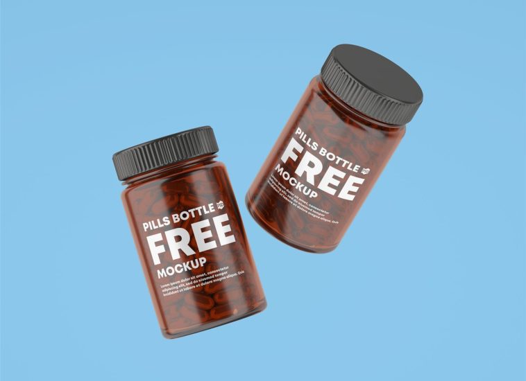 Download Free Amber Glass Capsule Pill Bottle Mockup Set Free Package Mockups PSD Mockup Templates