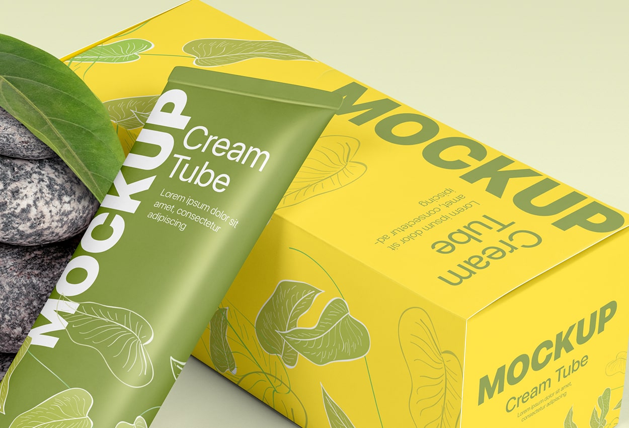 Download Free Cosmetic Cream Tube With Package Box Mockup Package Mockups