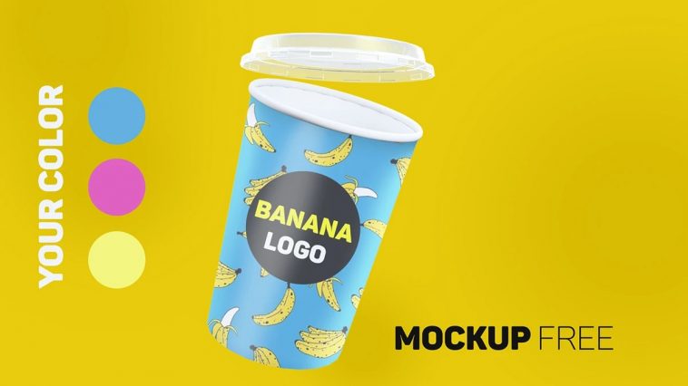 Download Free Floating Paper Cup With Plastic Lid Mockup Free Package Mockups