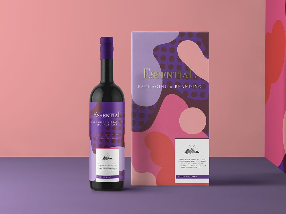 Download Wine Bottle With Lable And Wine Packaging Box Mockup Package Mockups