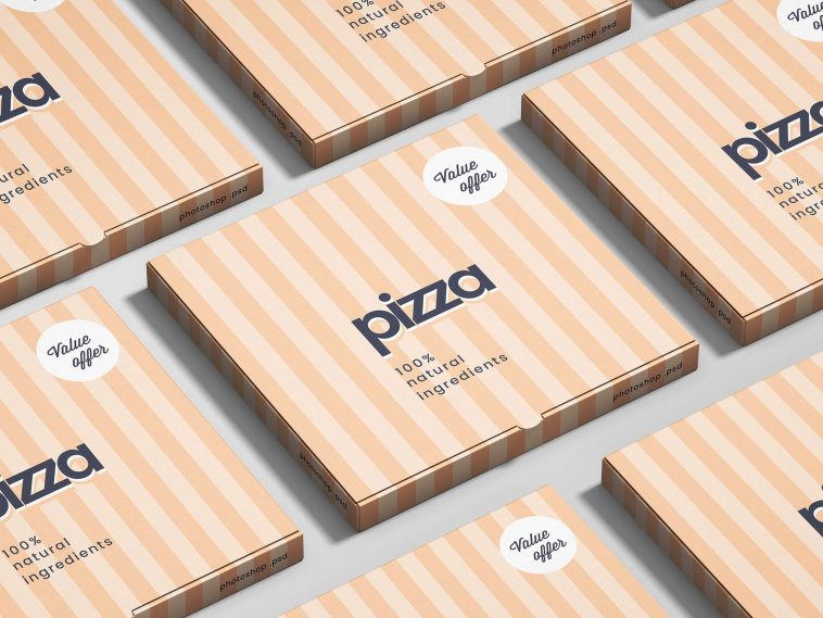 Rectangular Pizza Box PSD Mockup, Perspective – Original Mockups