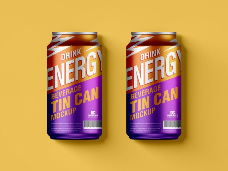 Three Metallic Drink Cans Mockup Packaging