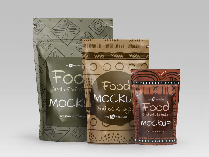 Free Stand-up Pouch Food Packaging Mockup Set - Free Package Mockups