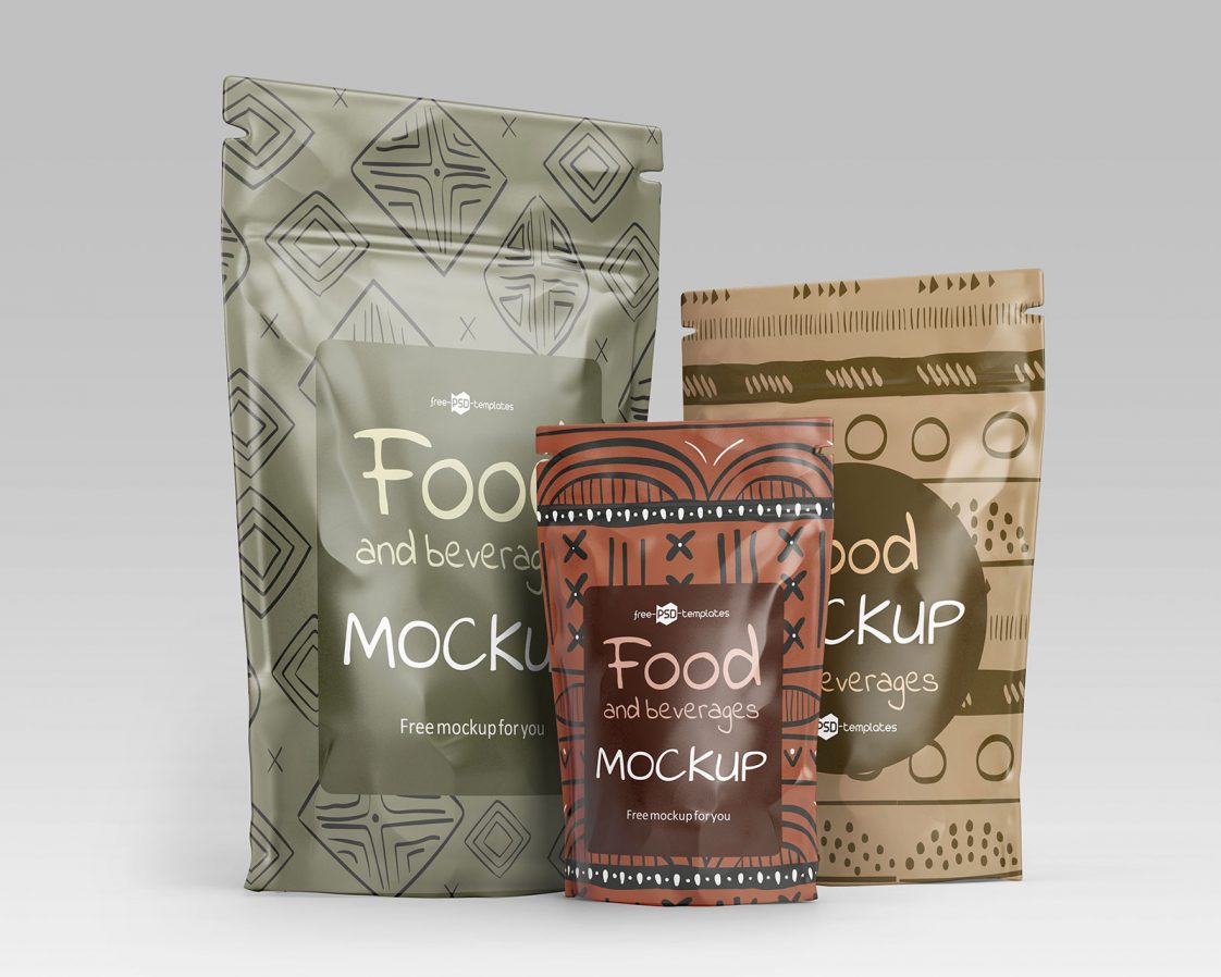 Free Stand-up Pouch Food Packaging Mockup Set - Free Package Mockups