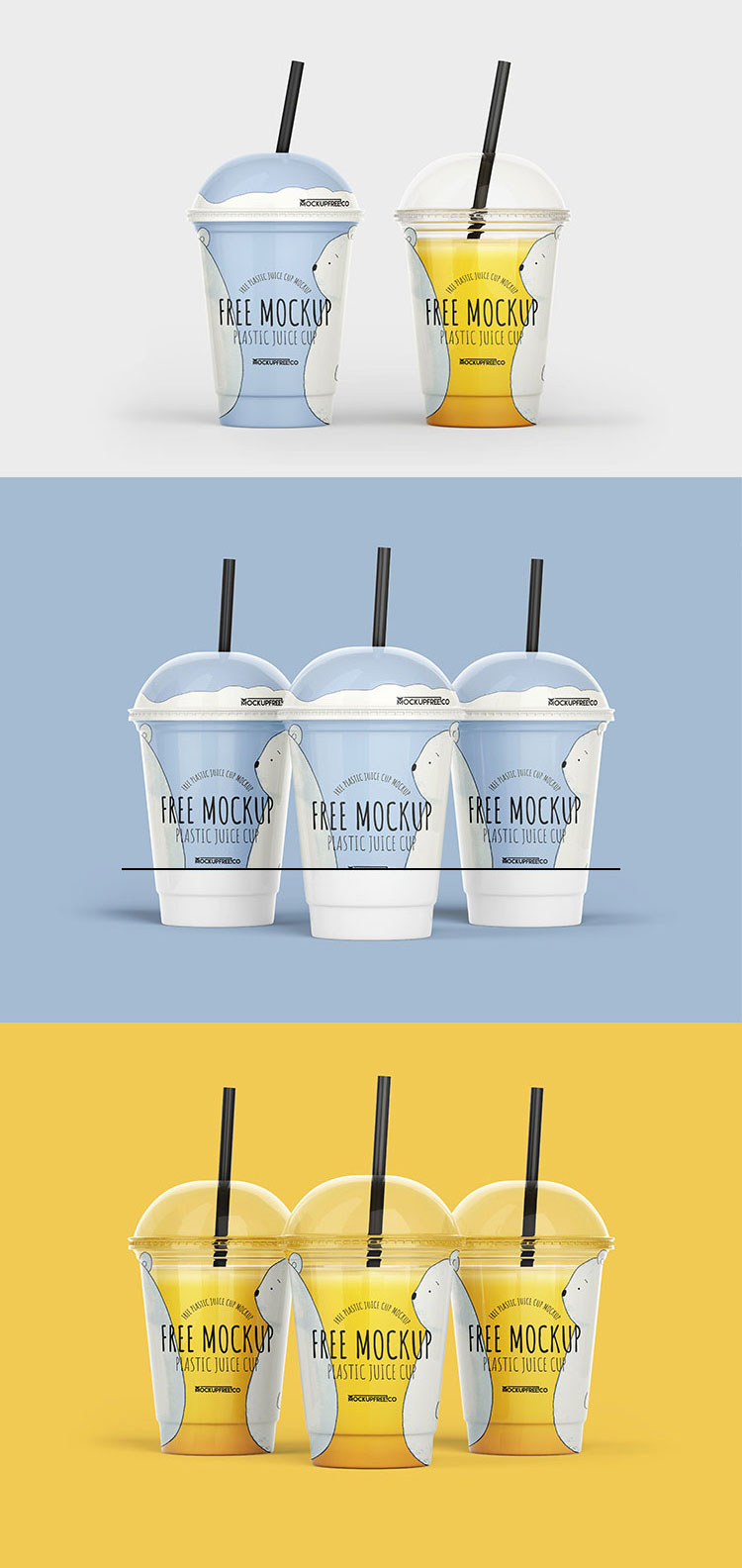 4 Free Clear Plastic Disposable Juice Cup With Dome Lid Mockup PSD