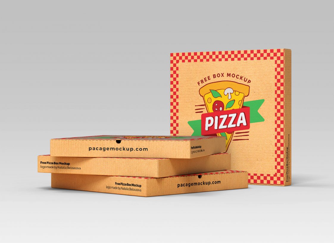 Free Open & Closed Pizza Box Packaging Mockup 3 Set