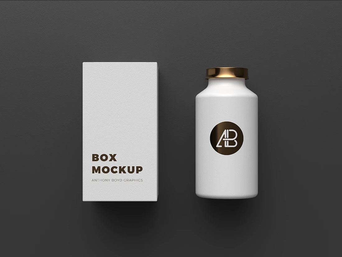 Download Free Copper Foil Bottle And Box Packaging Mockup Free Package Mockups