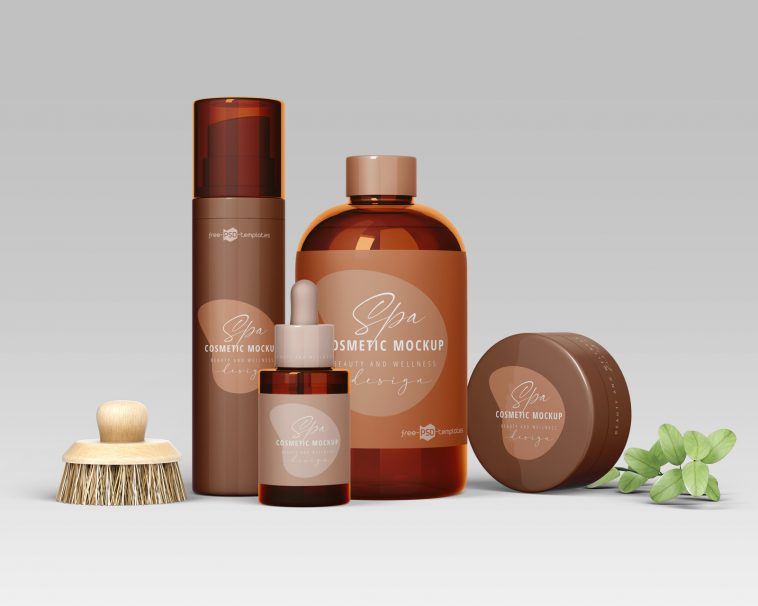 Download Free Spa Cosmetic Bottles Scene Mockup Free Package Mockups