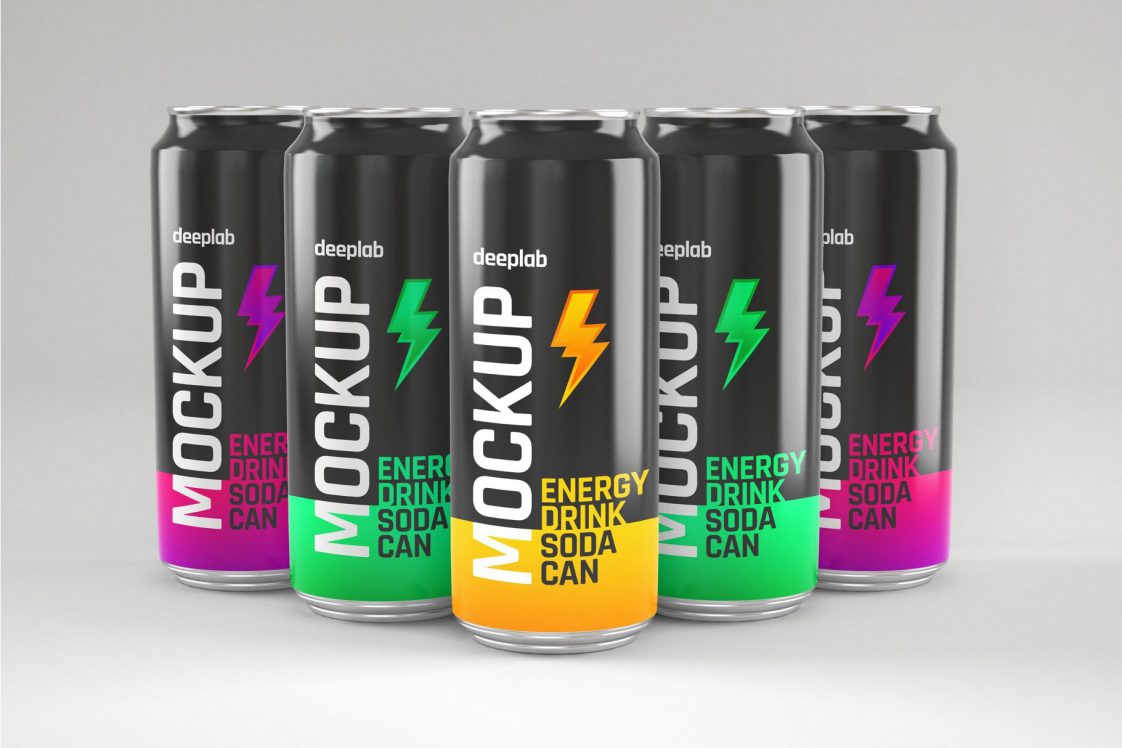 3 Free Glossy Slim Soda Can Mockup Set - Free Package Mockups