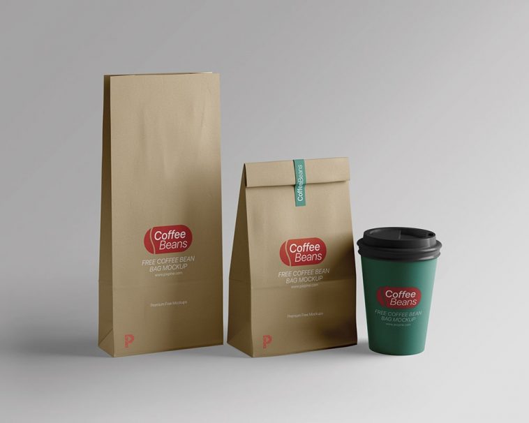 Download Free Kraft Paper Coffee Bean Bag Mockup Package Mockups