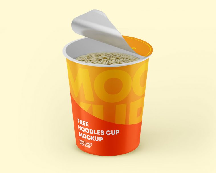 Instant Food Noodles Peel-Off Lid Cup Mockups set - Free Package Mockups