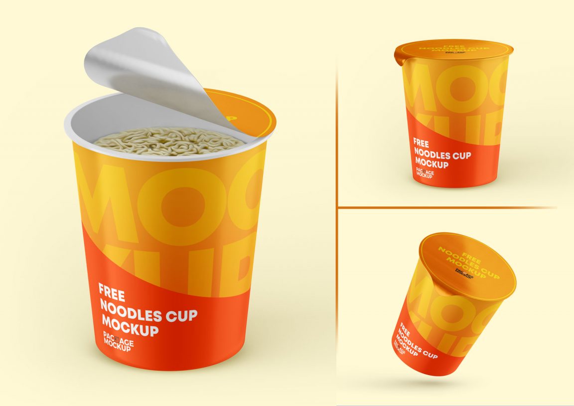 Instant Food Noodles Peel-Off Lid Cup Mockups set - Free Package Mockups