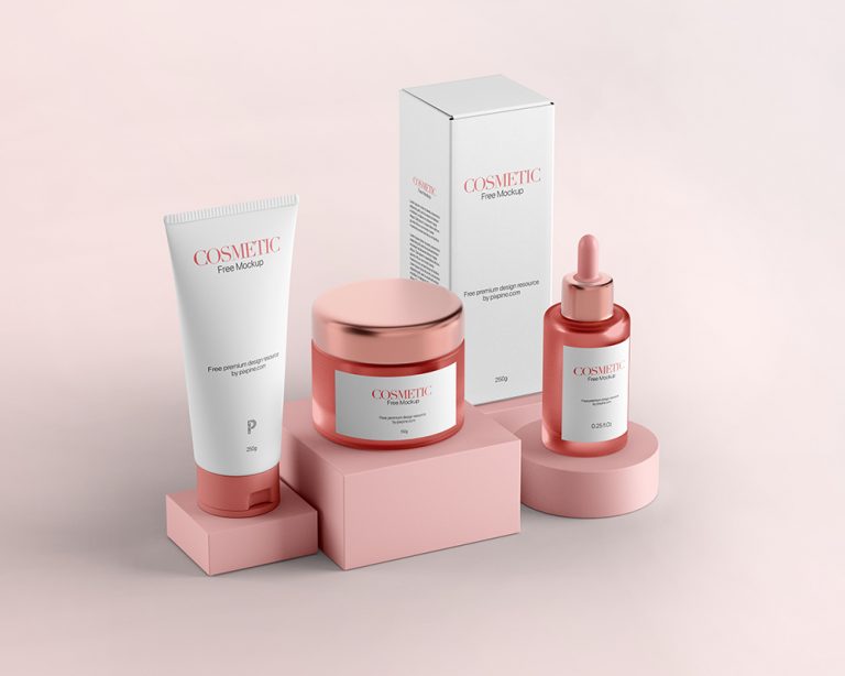 Free Cosmetic Branding and Packaging Mockup Scene - Package Mockups