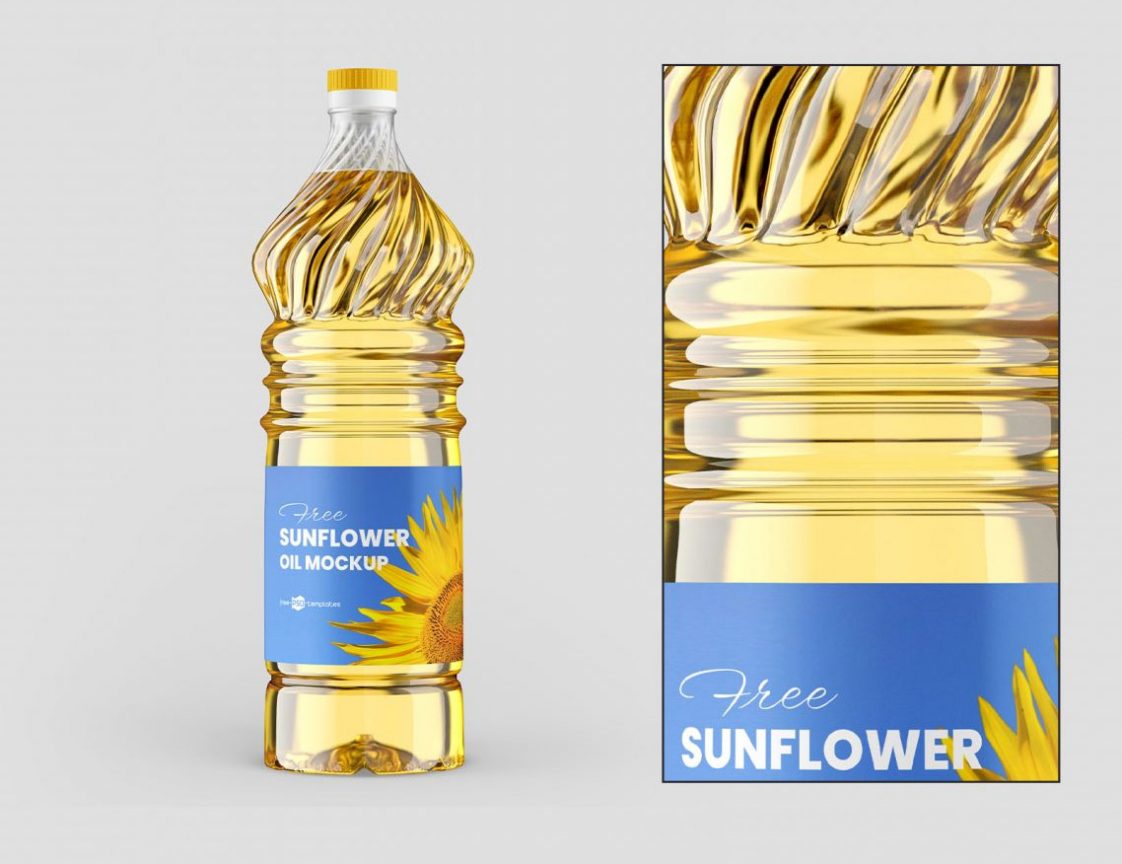 Free Sunflower Cooking Oil Bottle Mockup set for Branding - Package Mockups