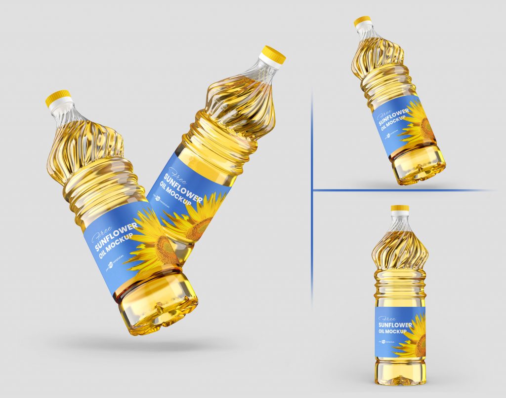 Free Sunflower Cooking Oil Bottle Mockup set for Branding - Package Mockups