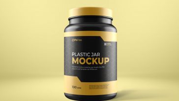 Realistic protein powder container mockup - white plastic jar without a  label, Stock vector