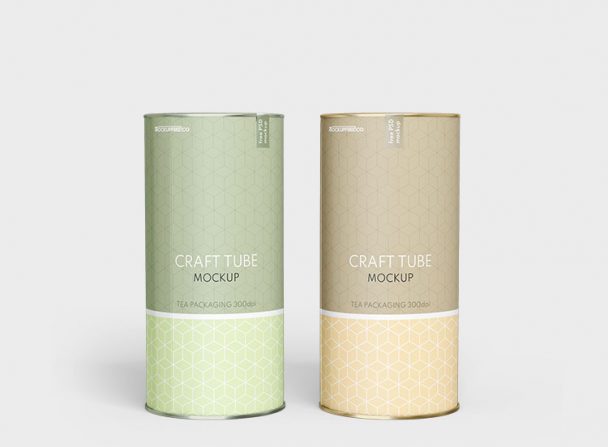 Free Kraft Paper Tube Cylinder Mockups set - Package Mockups