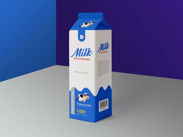 Mockup Showing a 3/4 View of a Milk Carton Box Packaging - Free Package ...