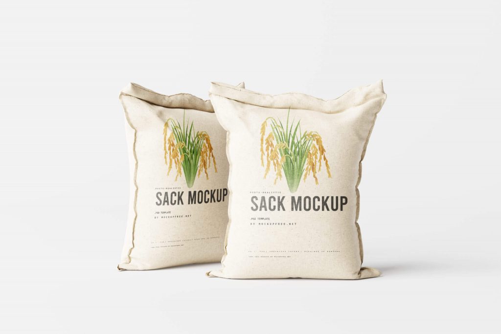 7 Free Rice / Wheat Gunny Sack Mockups - Free Package Mockups