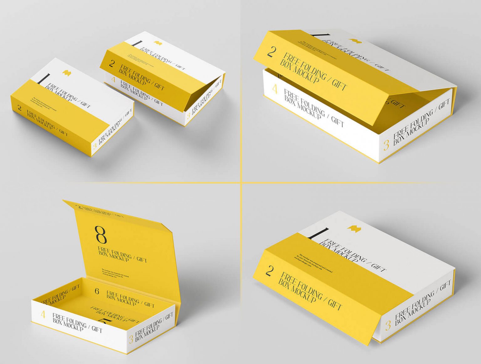 6 Free Magnetic Folding Gift Box Mockups Set - Free Package Mockups