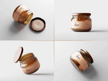 5 Free Fat Amber Glass Jar Mockup set - Free Package Mockups