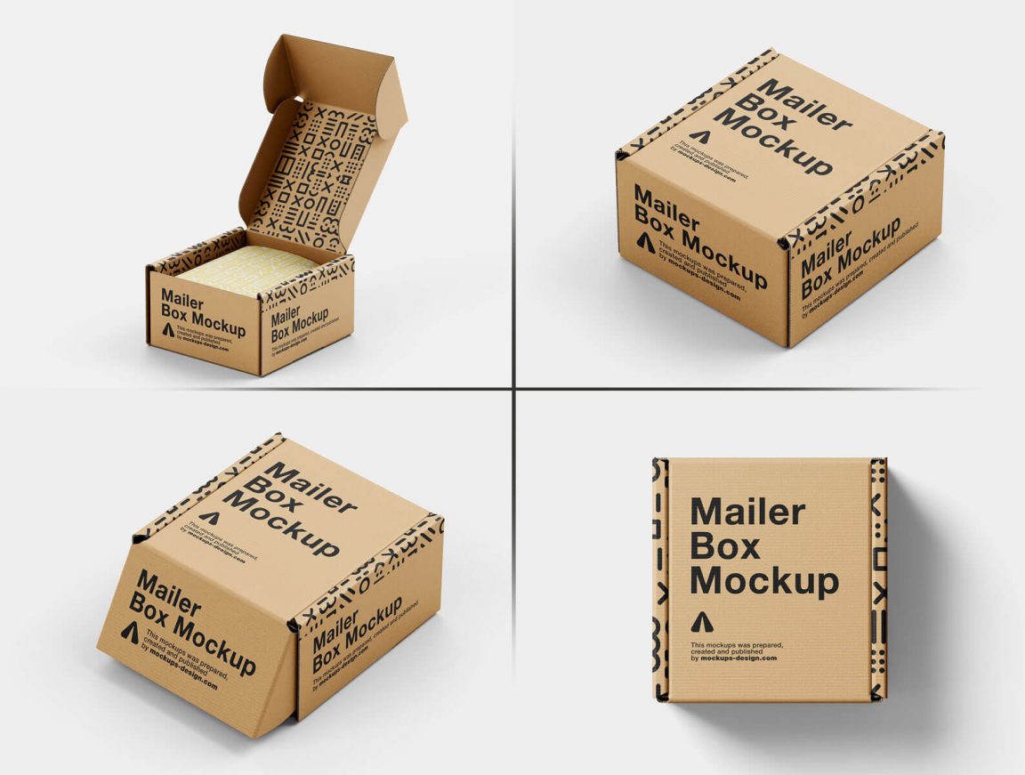 Free Small Mailer Cardboard Box Mockups set - Free Package Mockups