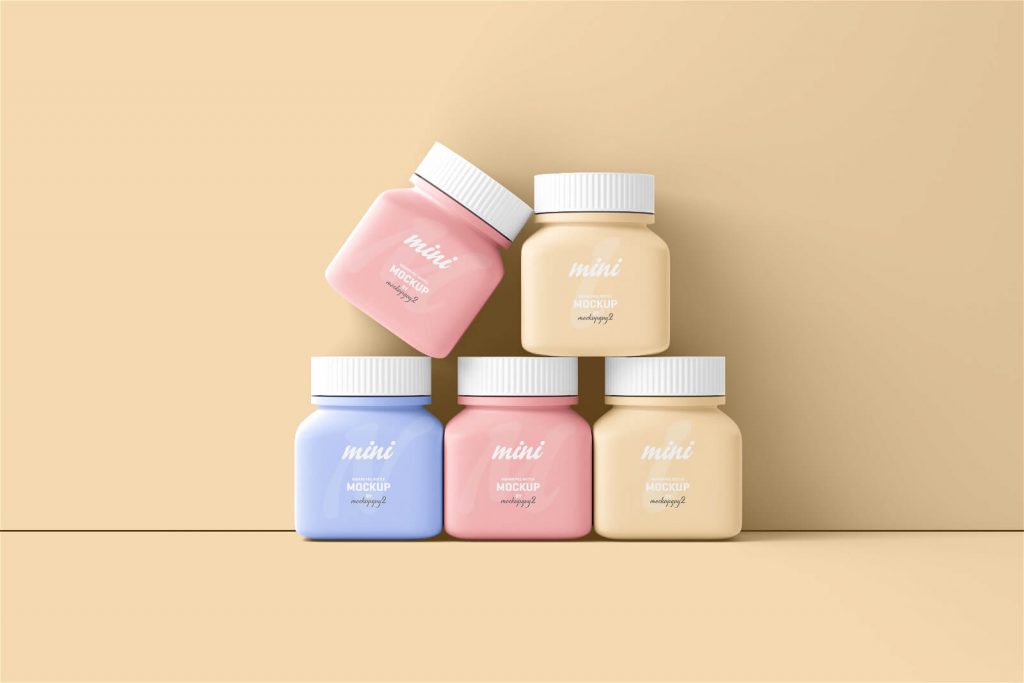 Small Square Pill Bottle Mockups set - Free Package Mockups